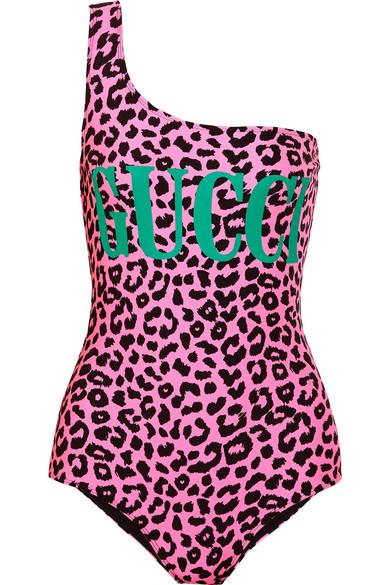 Gucci Leopard Print Sparkling Swimsuit In Pink | Lyst