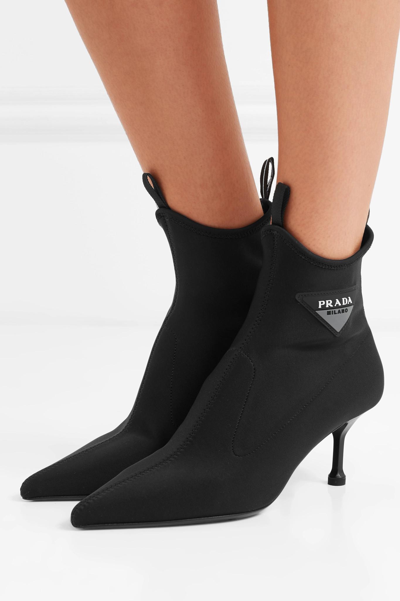 Prada Black Pointed 65 Neoprene Sock Boots | Lyst