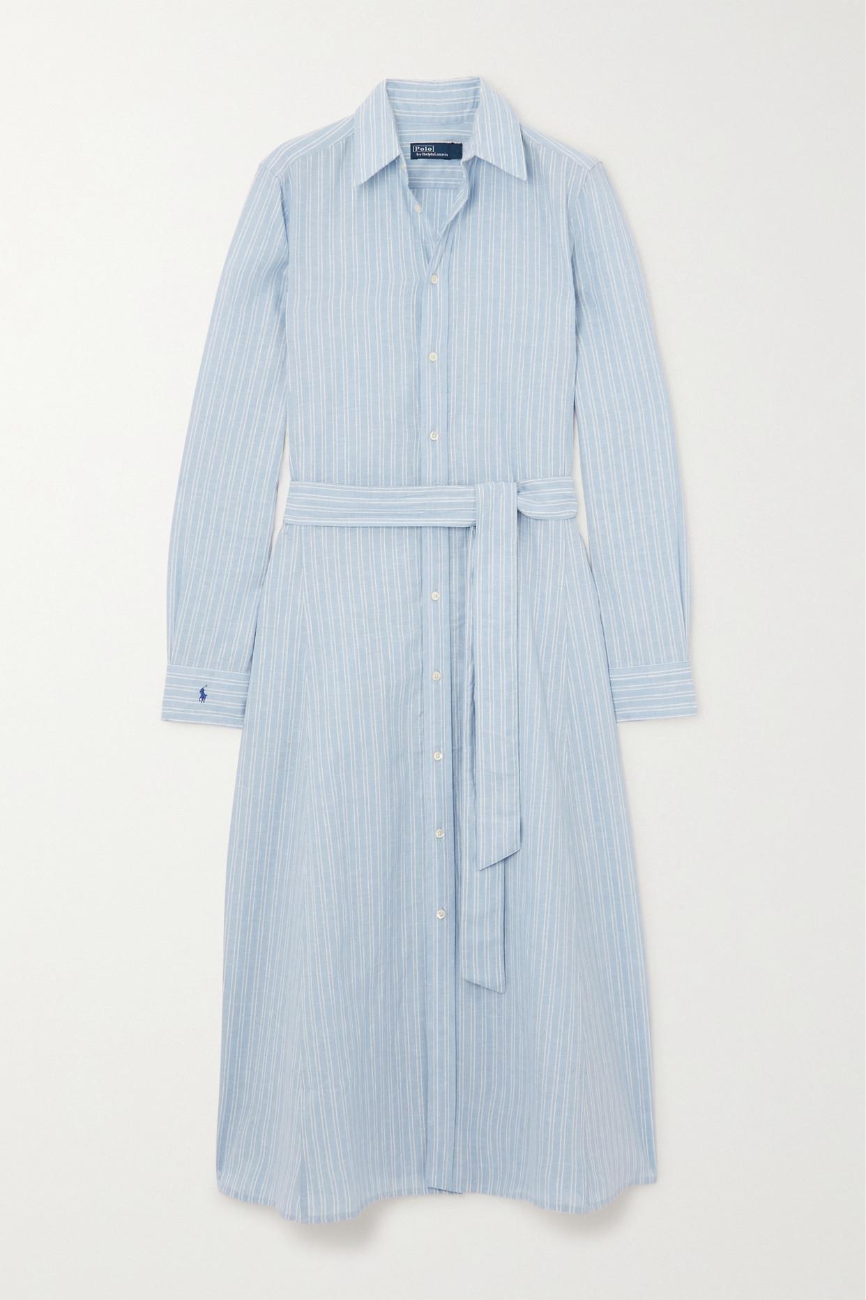 Polo Ralph Lauren Belted Striped Linen And Cotton-blend Midi Shirt ...