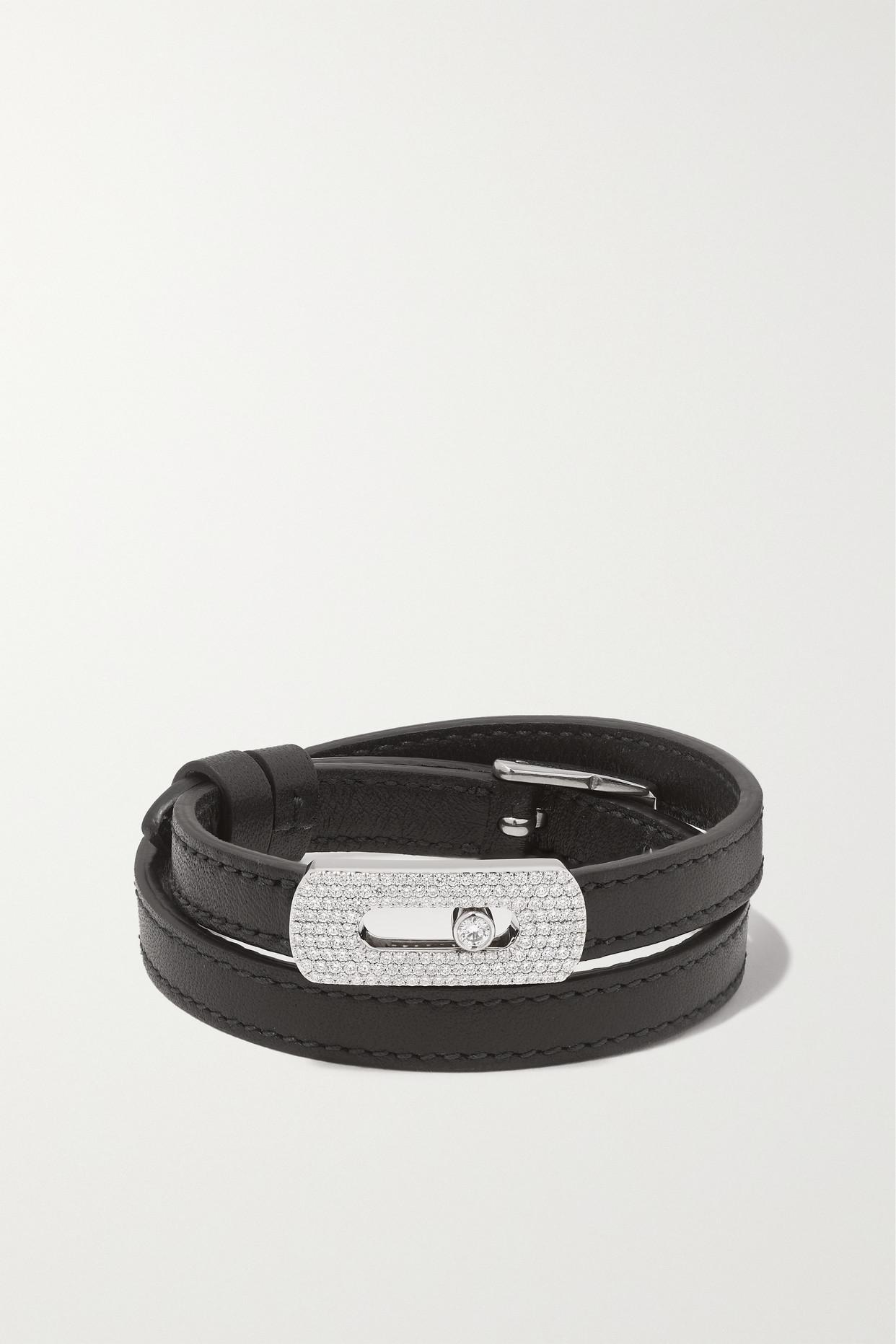 Messika My Move 18-karat White Gold, Diamond And Leather Bracelet in Black  | Lyst