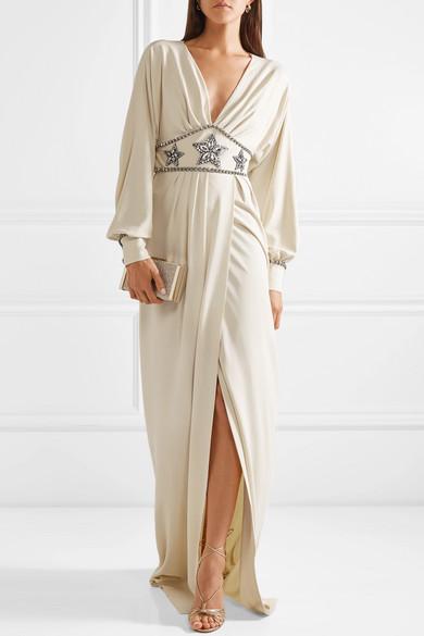 Gucci Crystal-embellished Wrap-effect Georgette Gown in White | Lyst