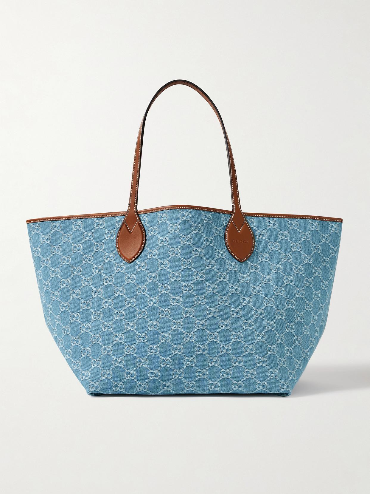 Gucci Totissima Leather-Trimmed Denim-Jacquard Tote in Blue | Lyst