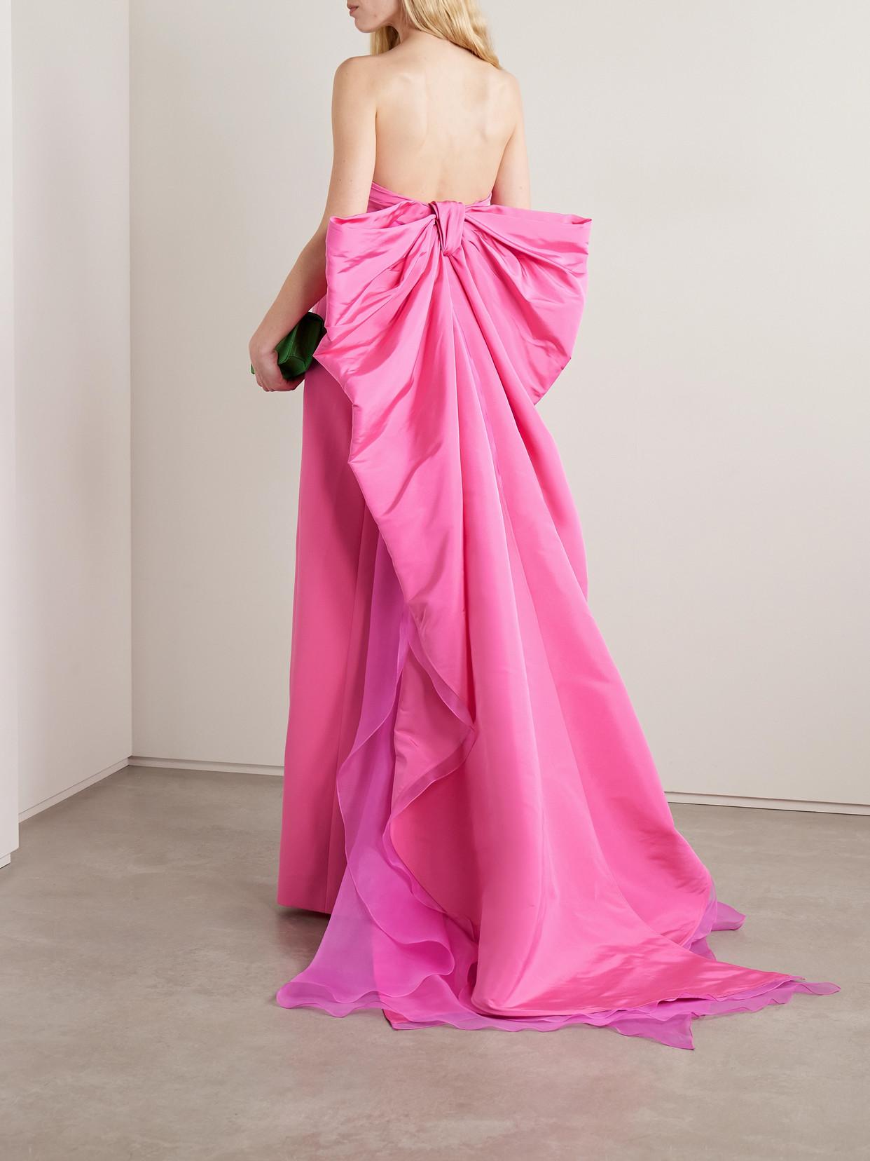 sachin and babi light blue dress Carolina Herrera Strapless Draped Silk-Organza Trimmed Taffeta Gown in Pink