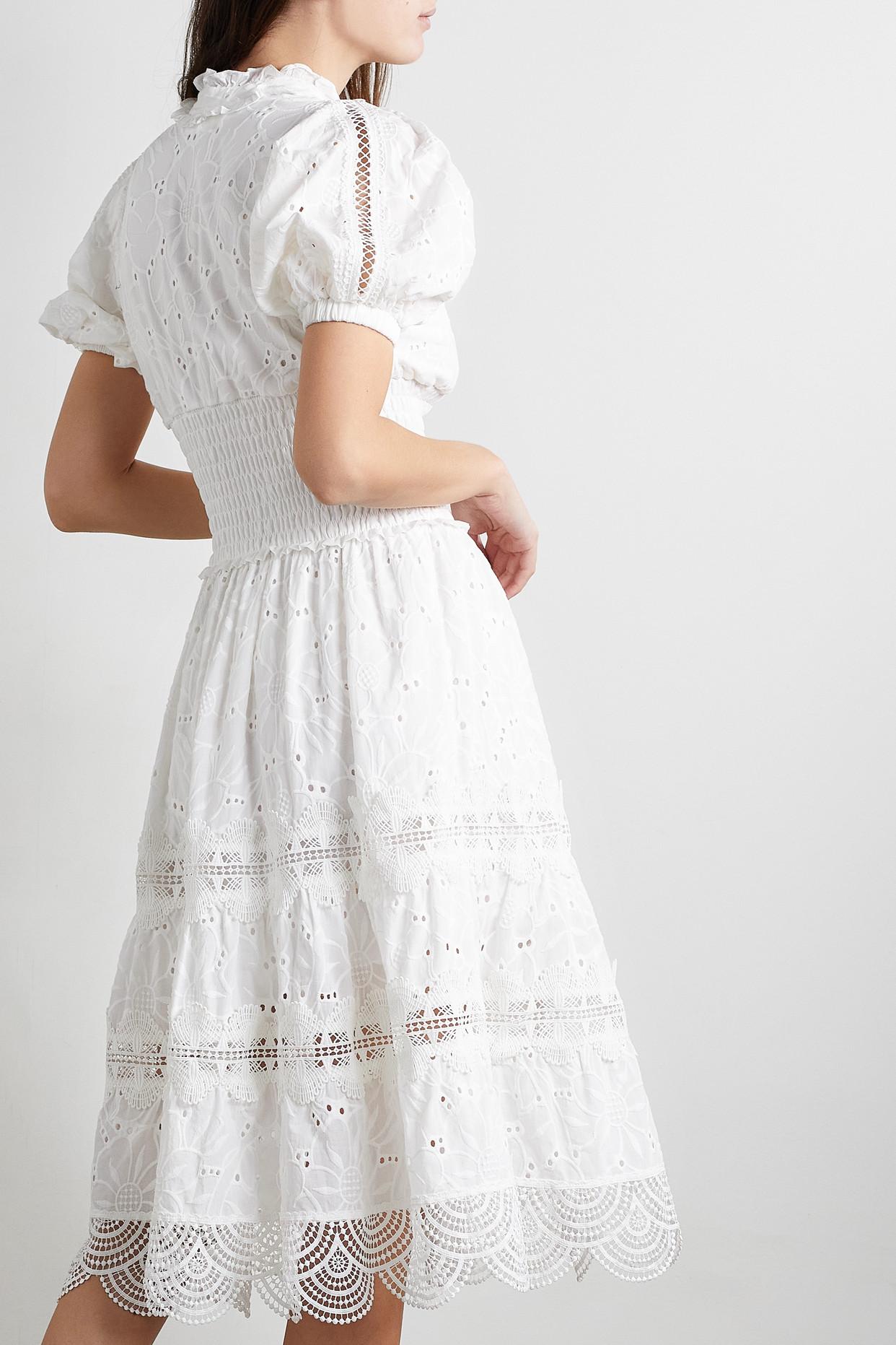 Waimari Torrente Guipure Lace-trimmed Broderie Anglaise Cotton-voile Midi  Dress in White | Lyst