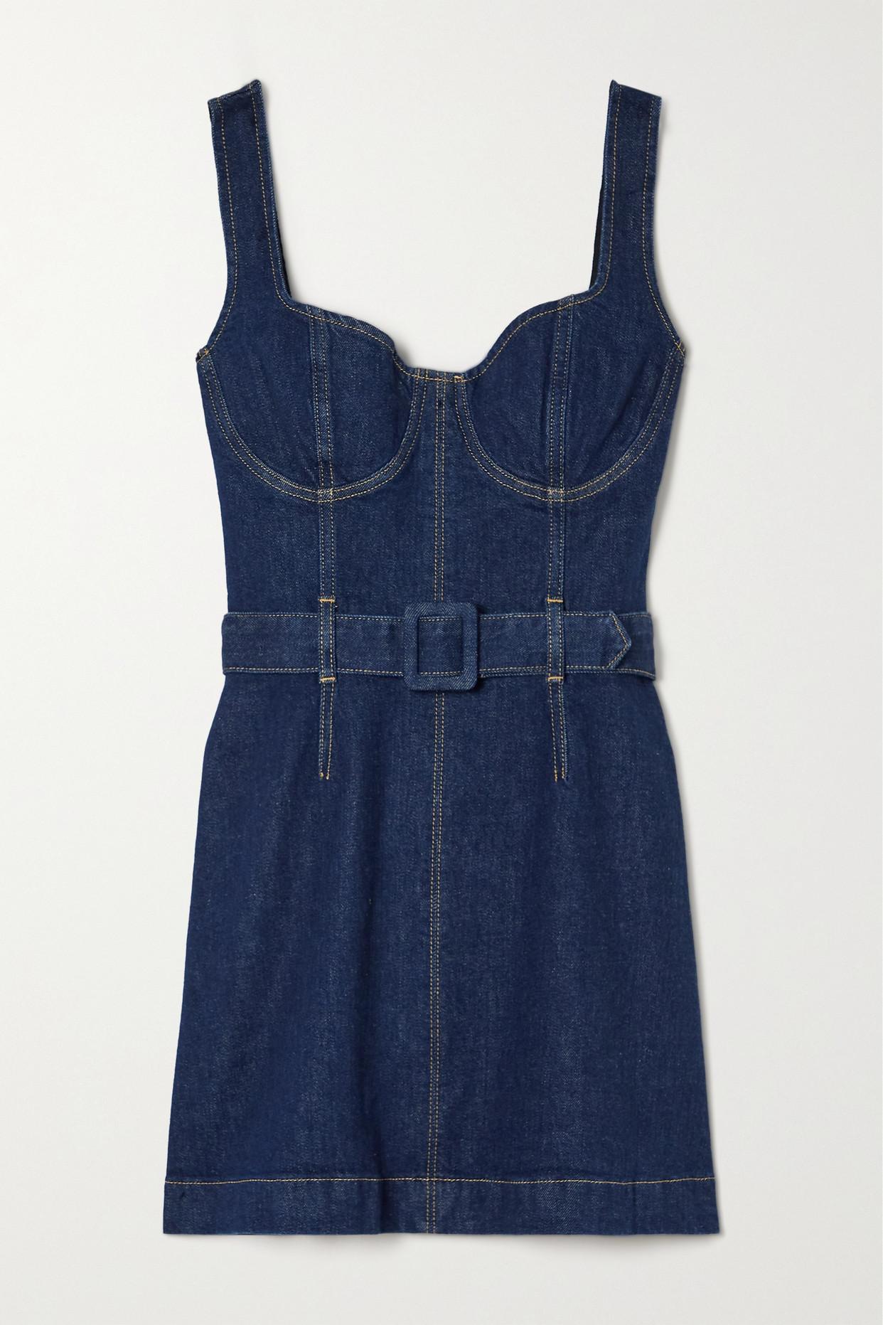 Reformation Joanne Belted Denim Mini Dress in Blue Lyst