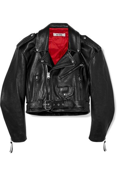 RE/DONE 80s Cropped Leather Biker Jacket in Black | Lyst