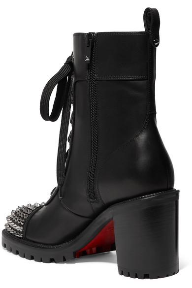 Christian Louboutin Croc Floral Studded Hiking Ankle Boots Black Spike Studded 37