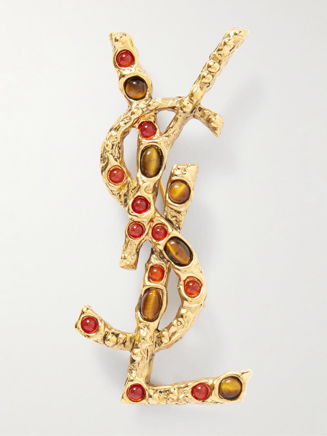 Saint Laurent Cassandre Brooch in Metallic | Lyst