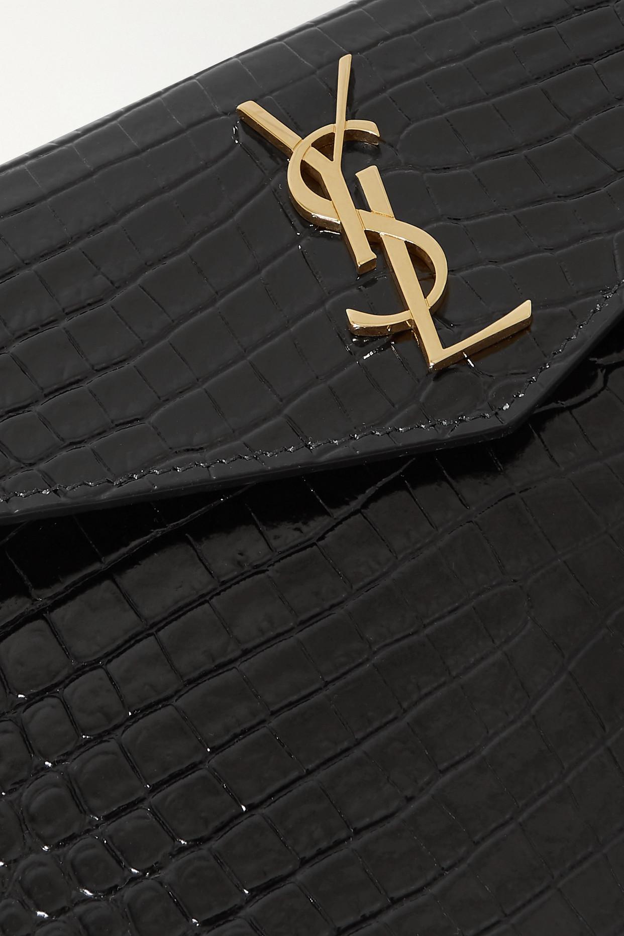 Black Uptown YSL-plaque croc-effect leather clutch bag, Saint Laurent