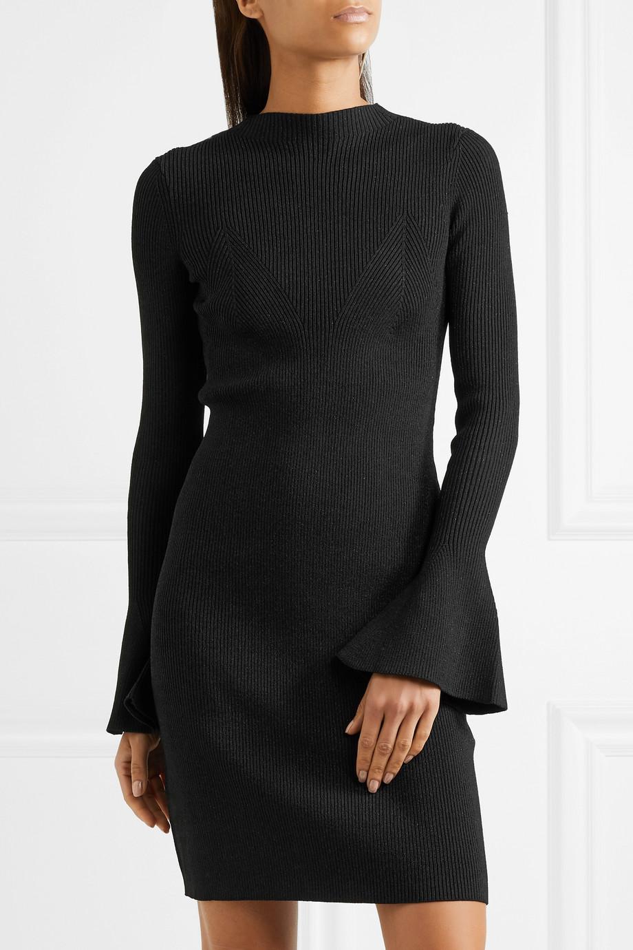 Maje Metallic Ribbed-knit Mini Dress in Black - Lyst
