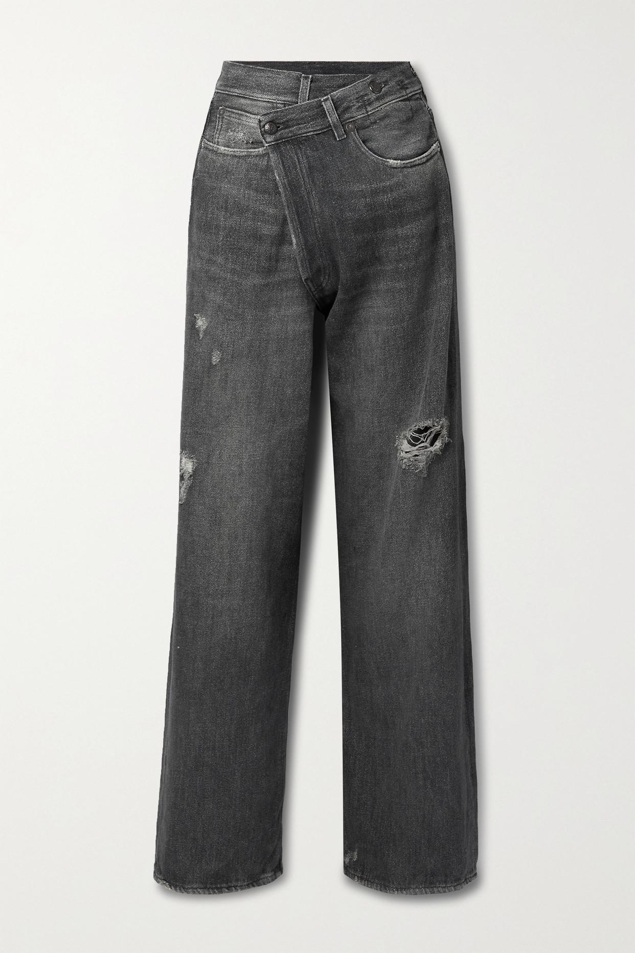 R13 Denim Crossover Asymmetric Distressed Jeans in Black (Gray) | Lyst