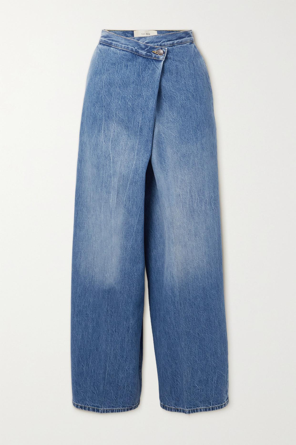 The Row Denim Tunna Asymmetric High-rise Wide-leg Jeans in Blue | Lyst ...