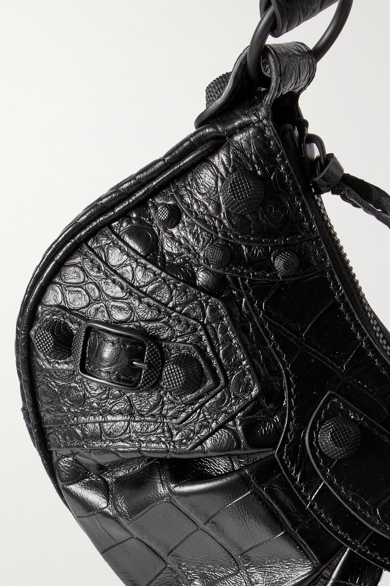Balenciaga Cagole Xs Studded Croc-effect Leather Shoulder Bag in Black |  Lyst