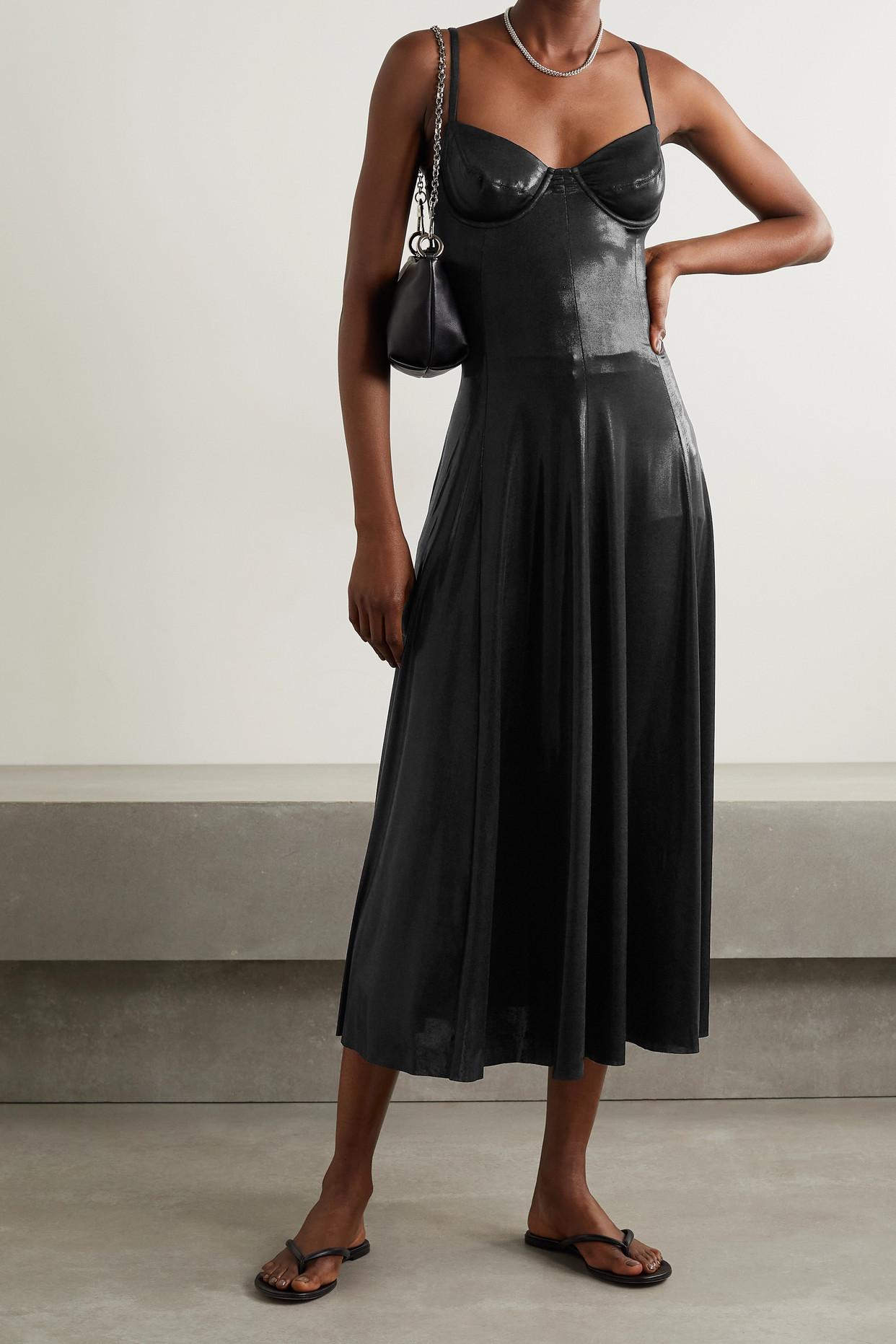 Norma Kamali Stretch-lamé Midi Dress in Black | Lyst
