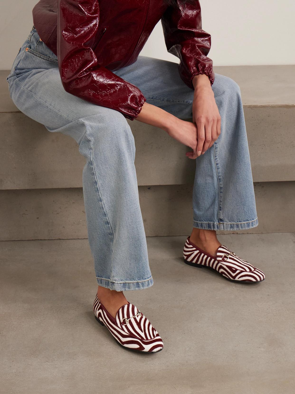 Gucci Jordaan Horsebit-Detailed Zebra-Print Calf Hair Loafers in