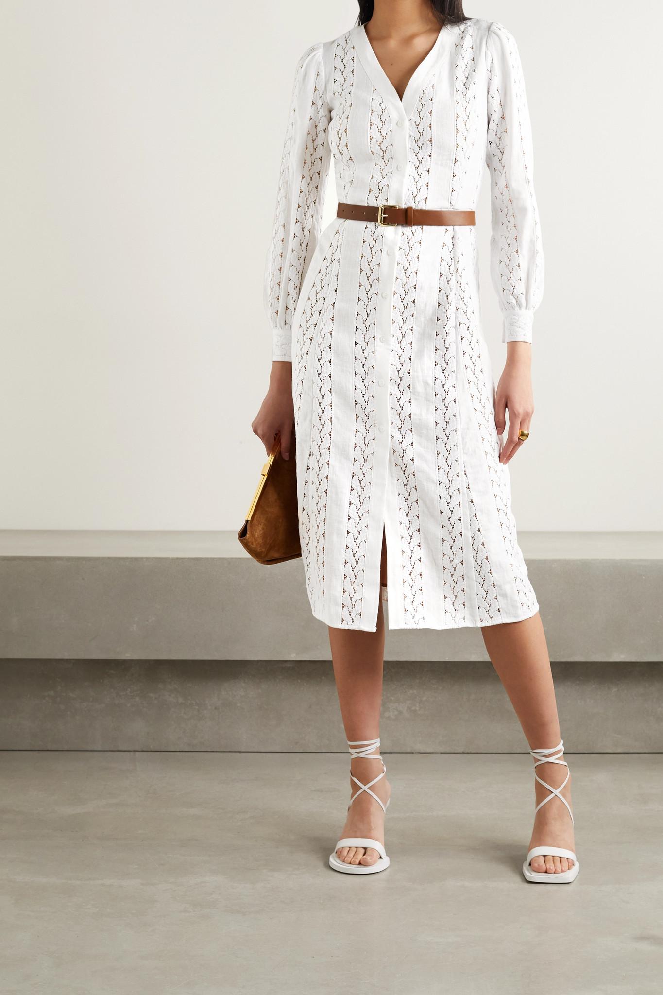 MICHAEL Michael Kors Belted Hemp, Cotton And Guipure Lace Midi Dress in  White | Lyst