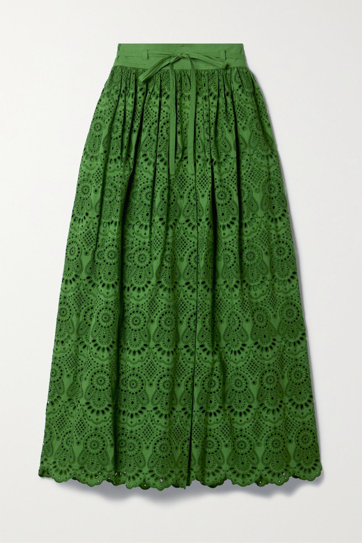 Ulla Johnson Clarabella Broderie Anglaise Cotton Midi Skirt in Green | Lyst