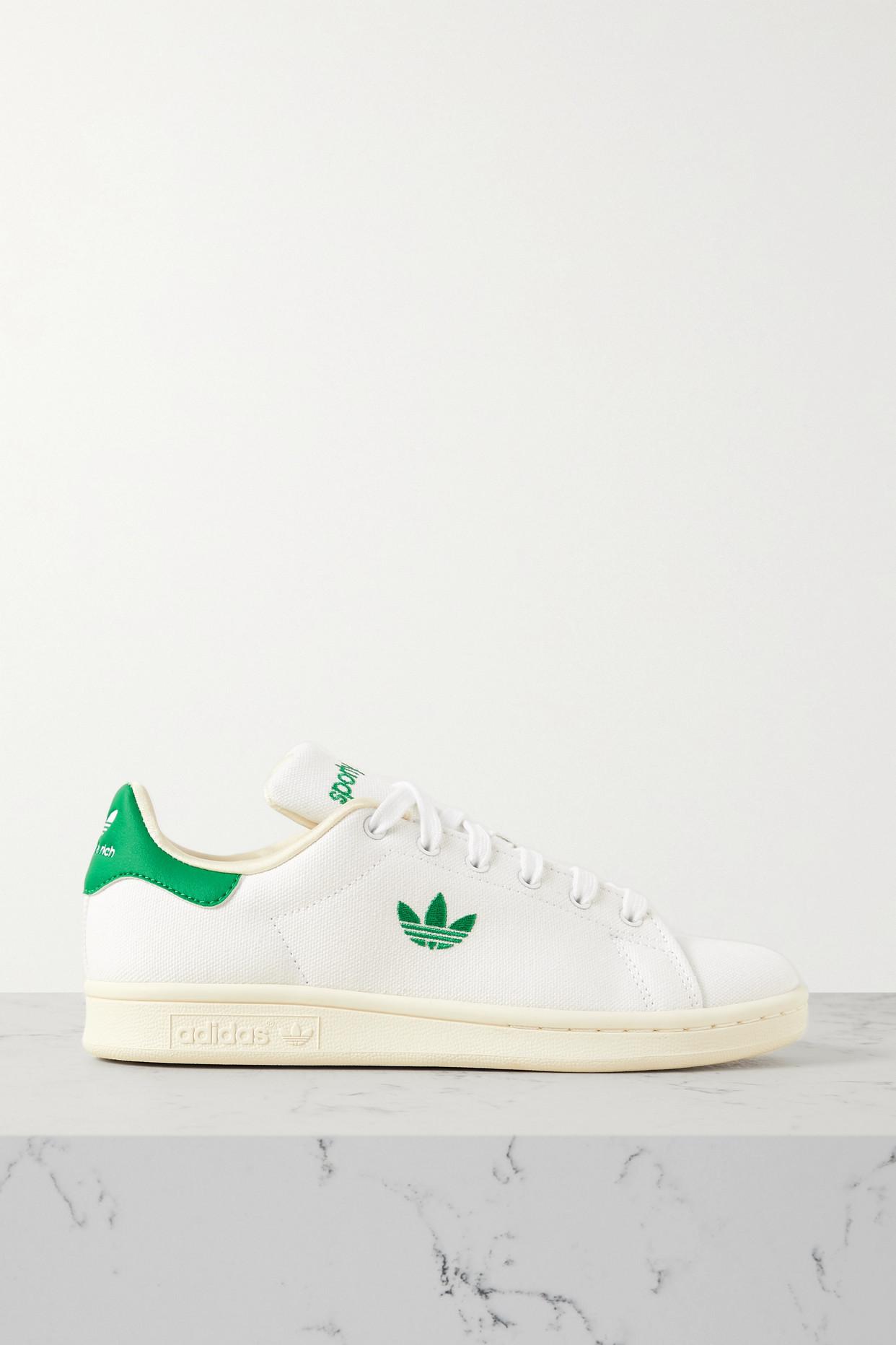 adidas Originals + Sporty & Rich Stan Smith Leather-trimmed Canvas Sneakers  in White | Lyst