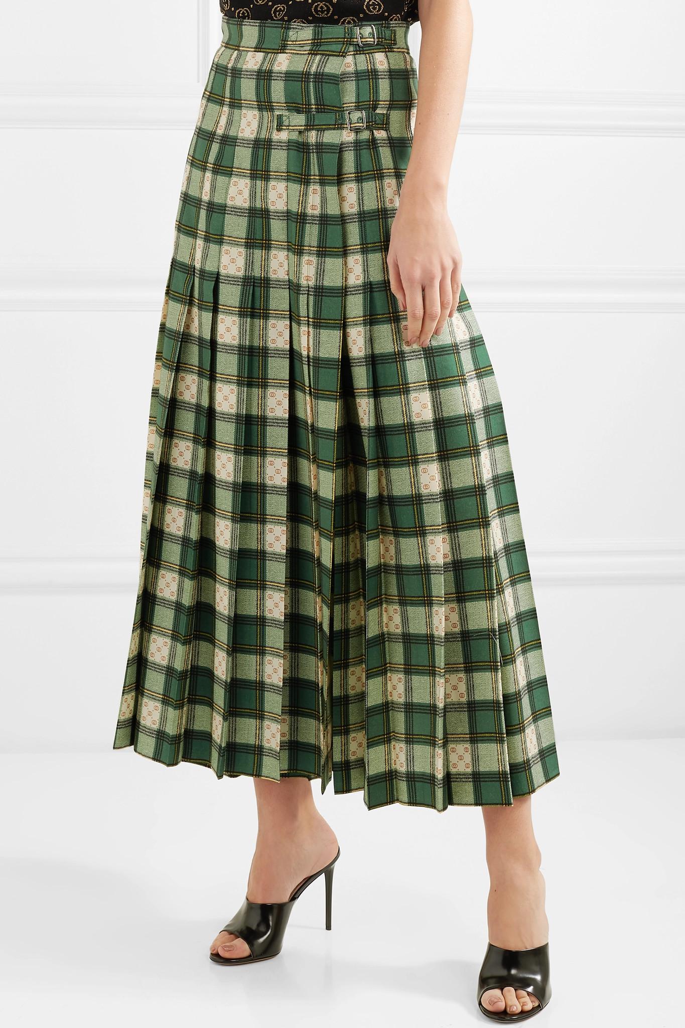 Gucci Tartan GG Wool Maxi Skirt in Green | Lyst Canada