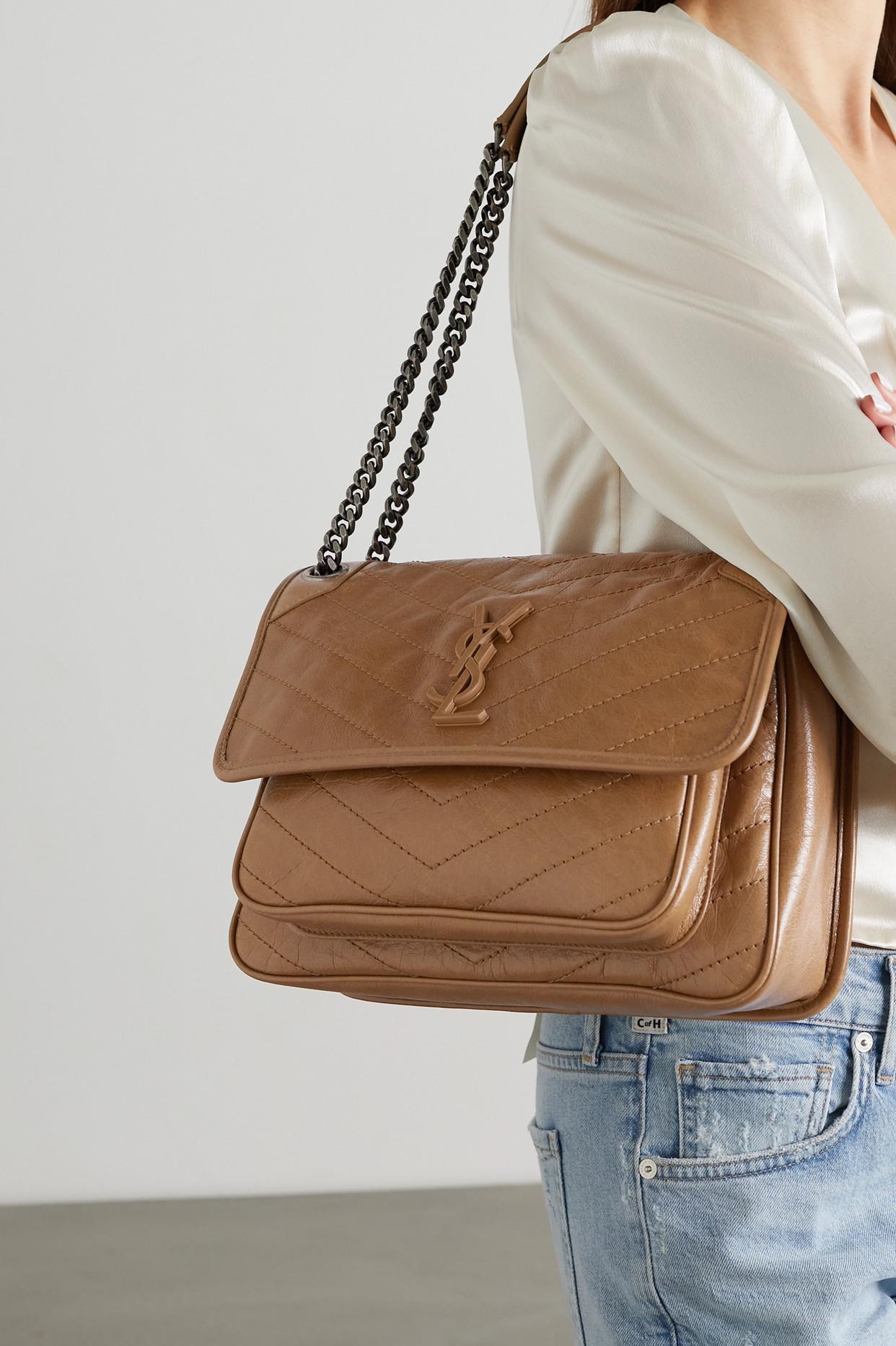 Saint Laurent Niki Medium Quilted Crinkled-leather Shoulder Bag in Brown |  Lyst