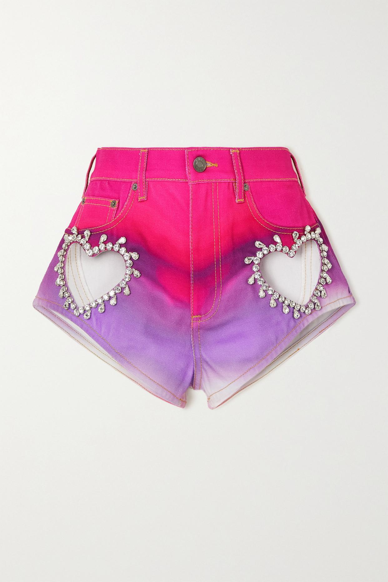 Area Crystalembellished Cutout Dégradé Denim Shorts in Pink Lyst