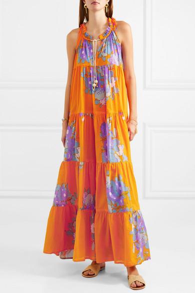 Yvonne S Hippy Tiered Floral print Cotton voile Maxi Dress in