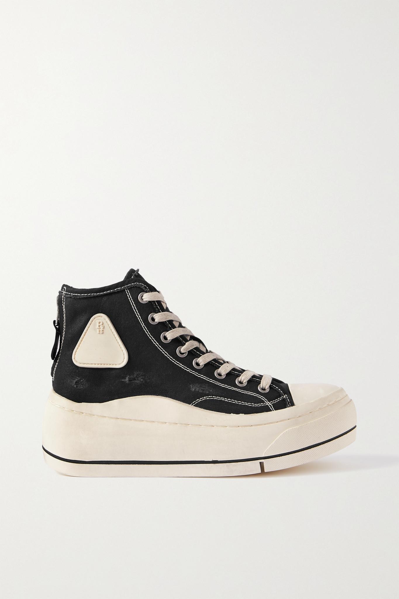 R13 Distressed Canvas Hightop Platform Sneakers in Black Lyst