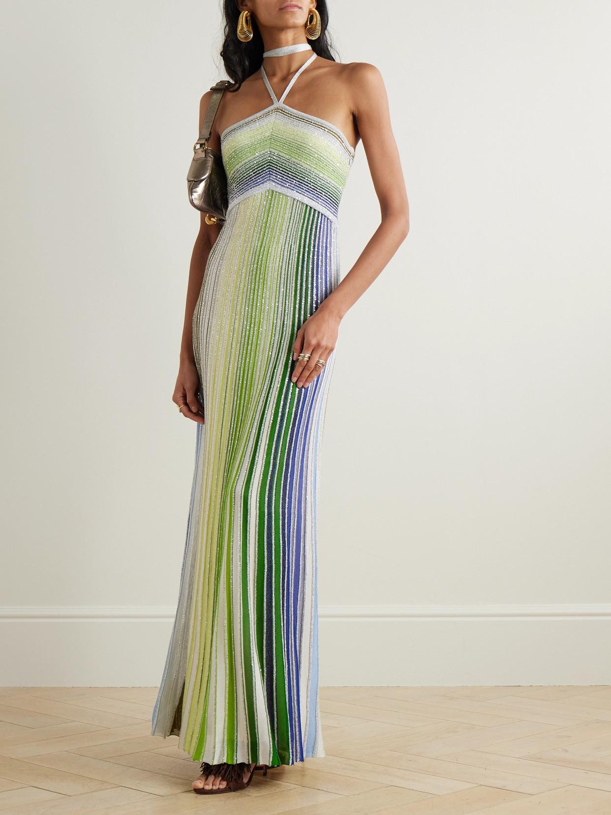 Missoni Sequin-Embellished Metallic Crochet-Knit Halterneck Maxi