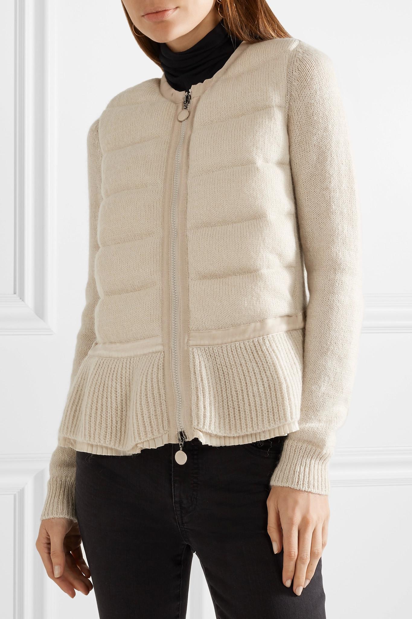 Moncler Wool Quilted Knitted Cardigan in Beige (Natural) - Lyst
