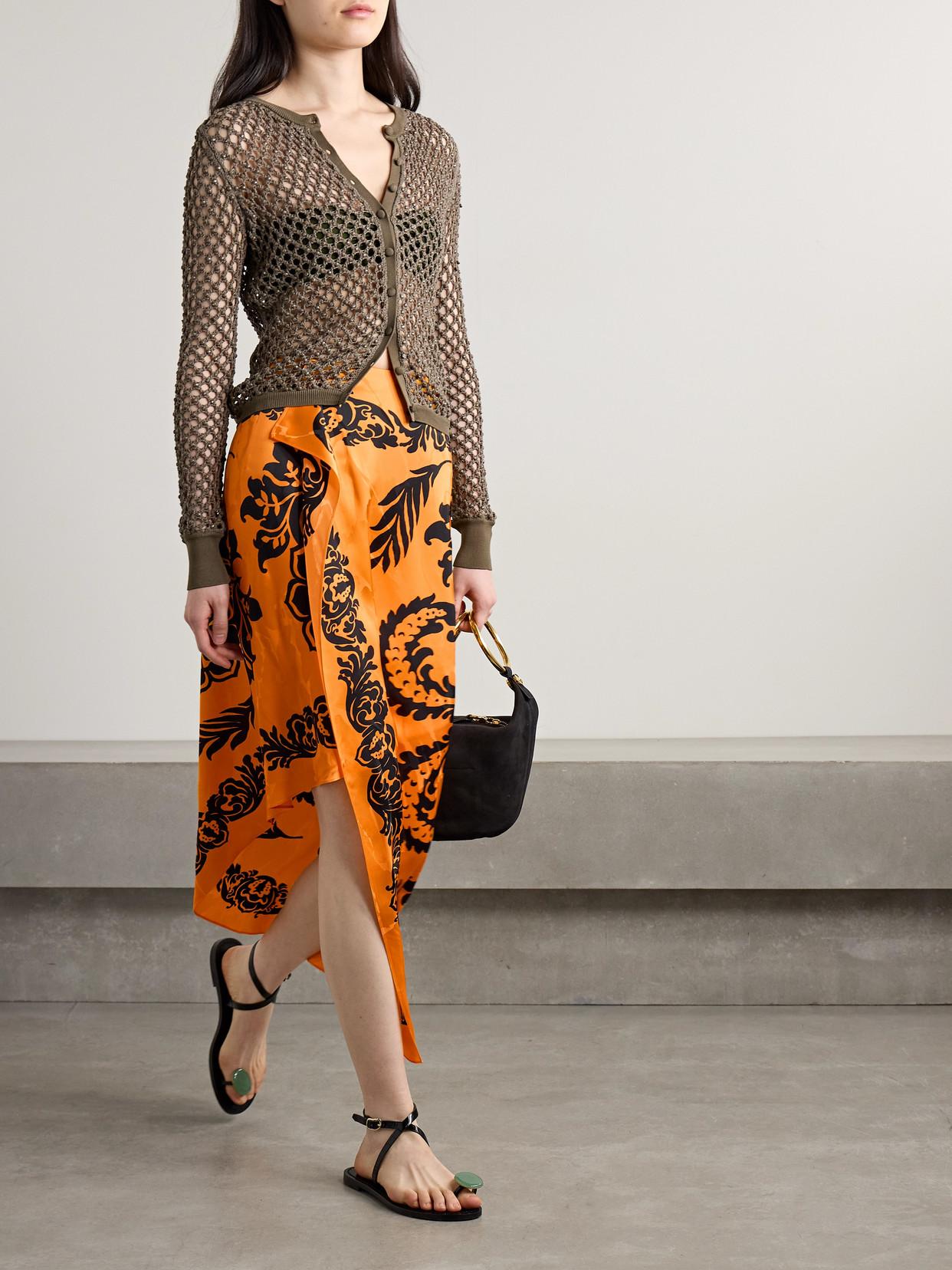 【送料&関税込】Etro Orange Skirt With Asymmetric Design And Etro Asymmetric Printed Satin-Jacquard Midi Skirt in Orange