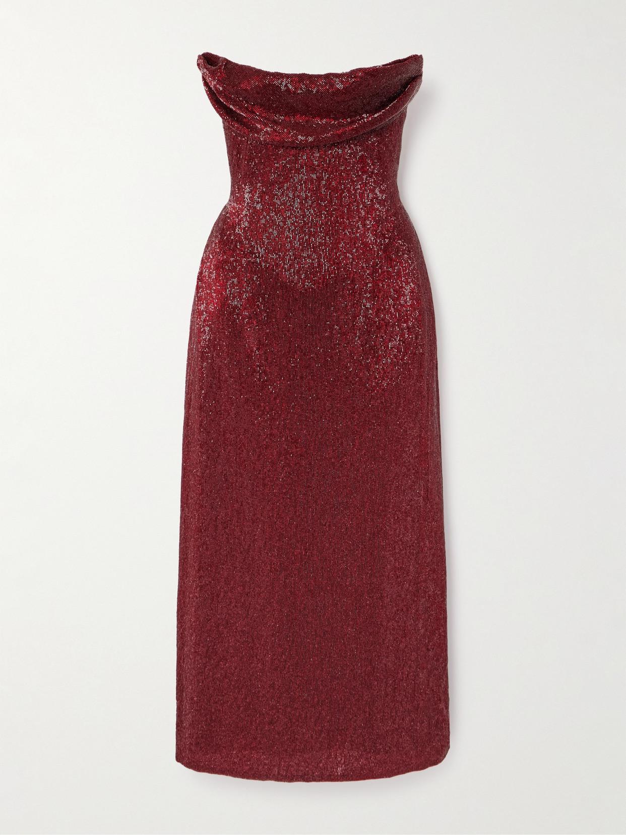 Wiederhoeft Ivy Beaded Tulle Midi Dress in Red Lyst UK