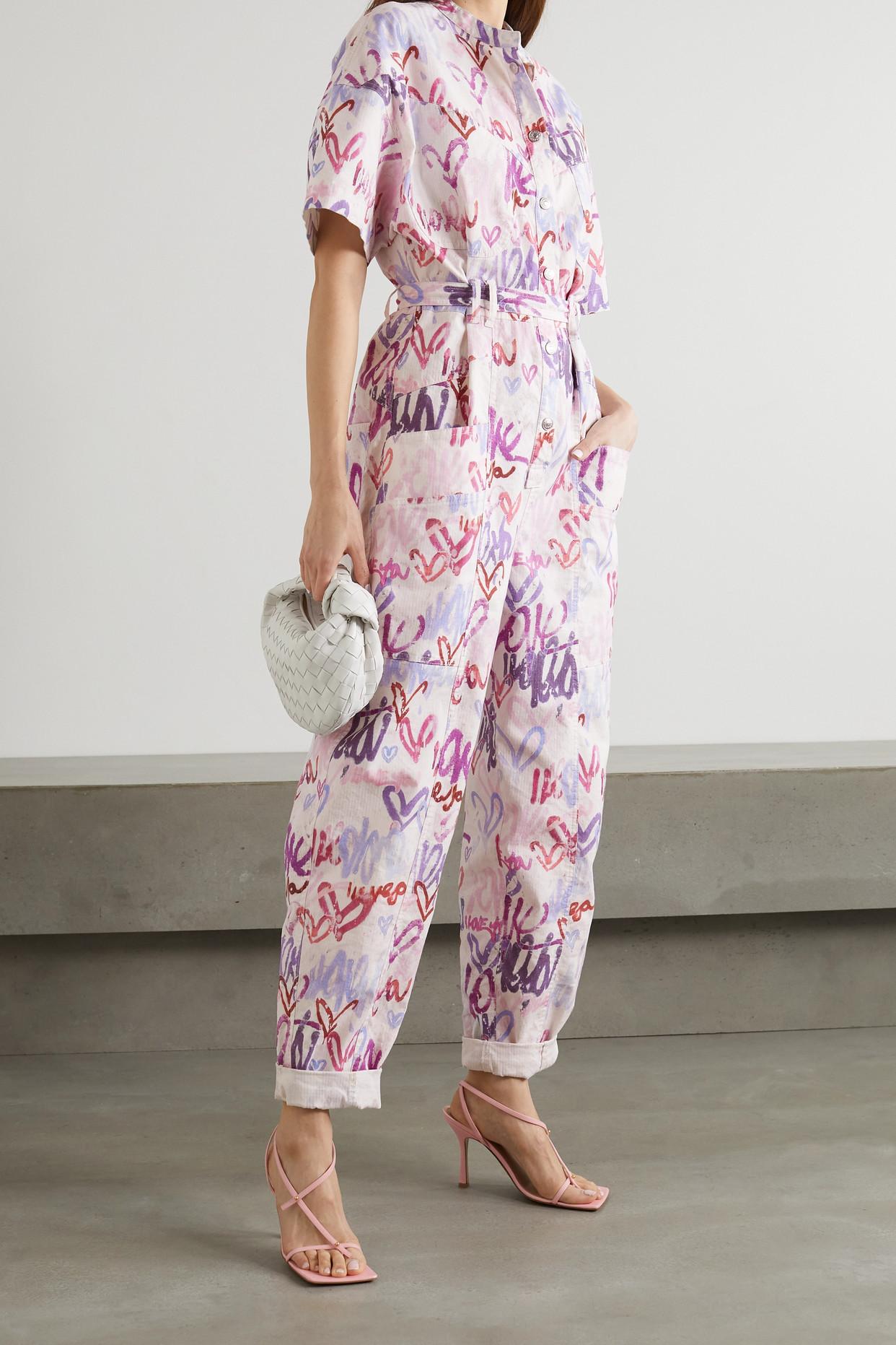 Isabel Marant Belted Printed Jumpsuit in White Lyst