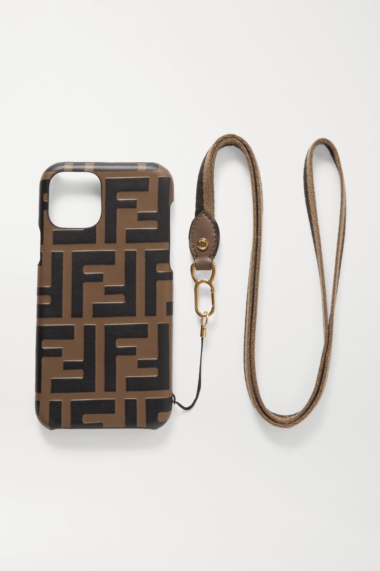 Fendi Canvas-trimmed Embossed Leather Iphone 11 Pro Case in Brown | Lyst