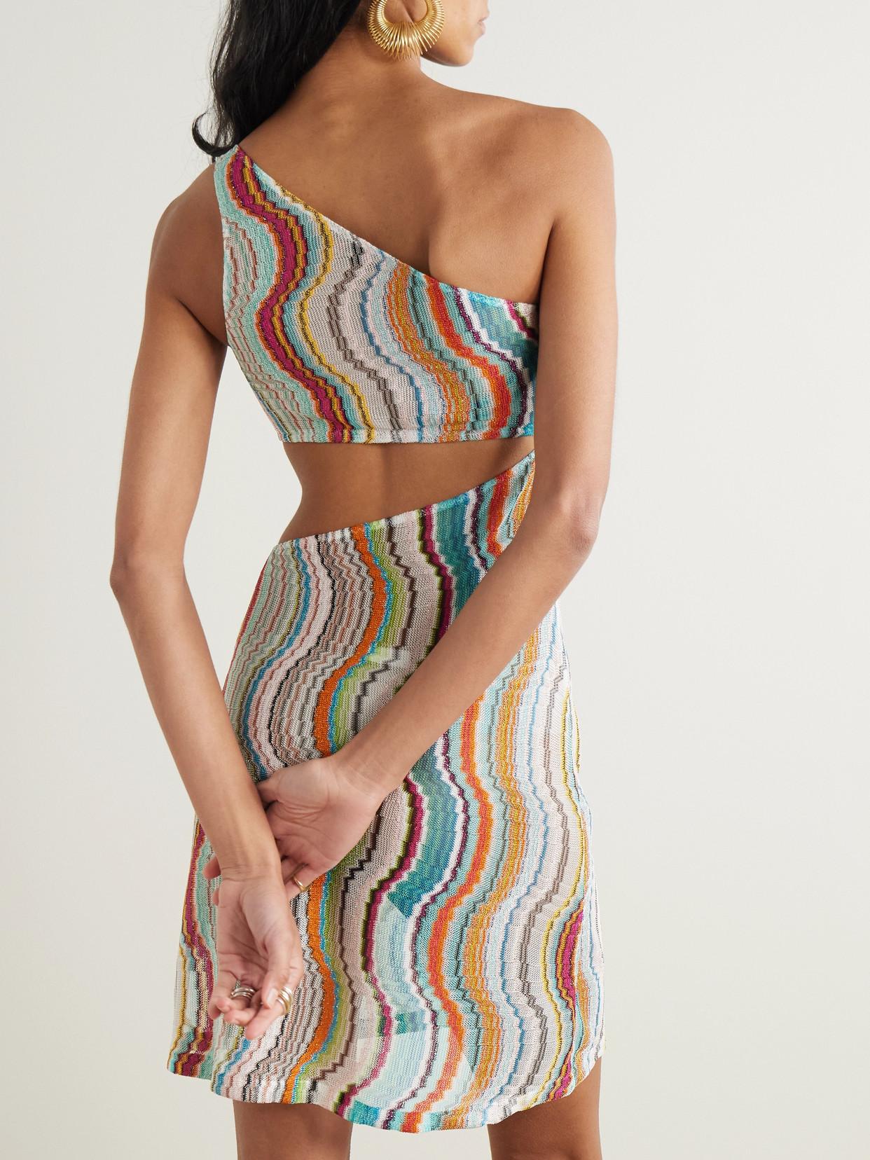 missoni mare one-shoulder crochet-knit mini dress Cutout Metallic in White Shoulder cutout