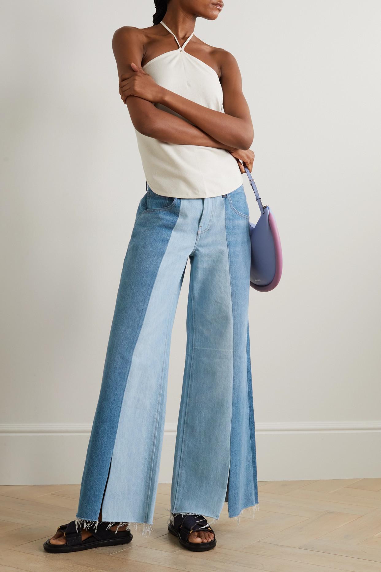 FRAME Paneled Two-tone High-rise Wide-leg Jeans in Blue | Lyst UK