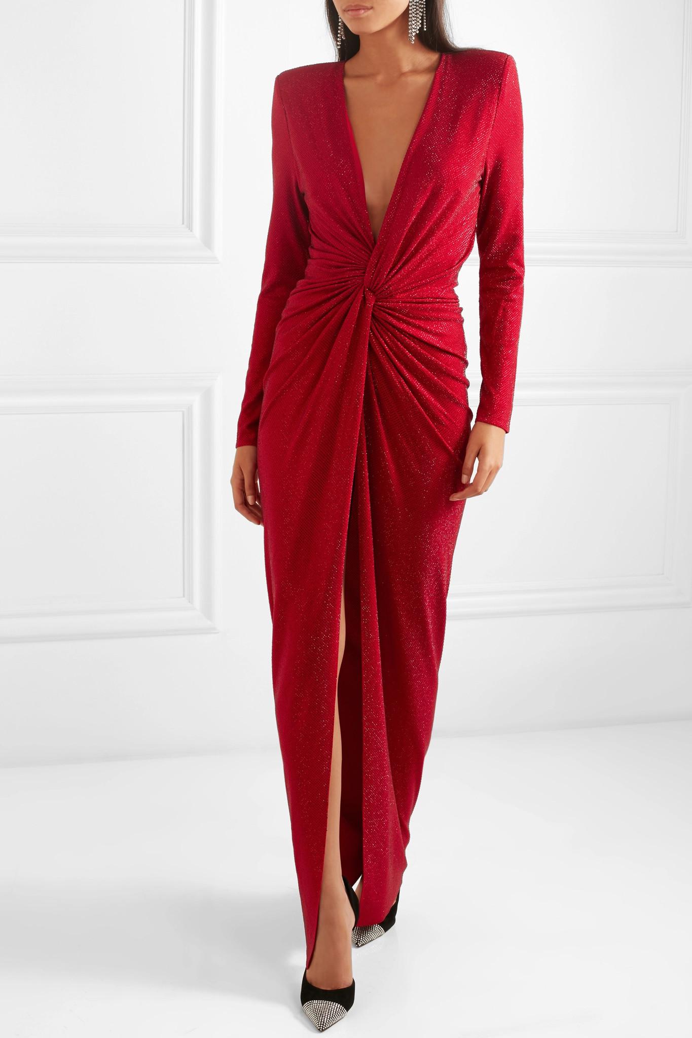 Alexandre Vauthier Twist-front Crystal-embellished Stretch-crepe Gown in  Red | Lyst