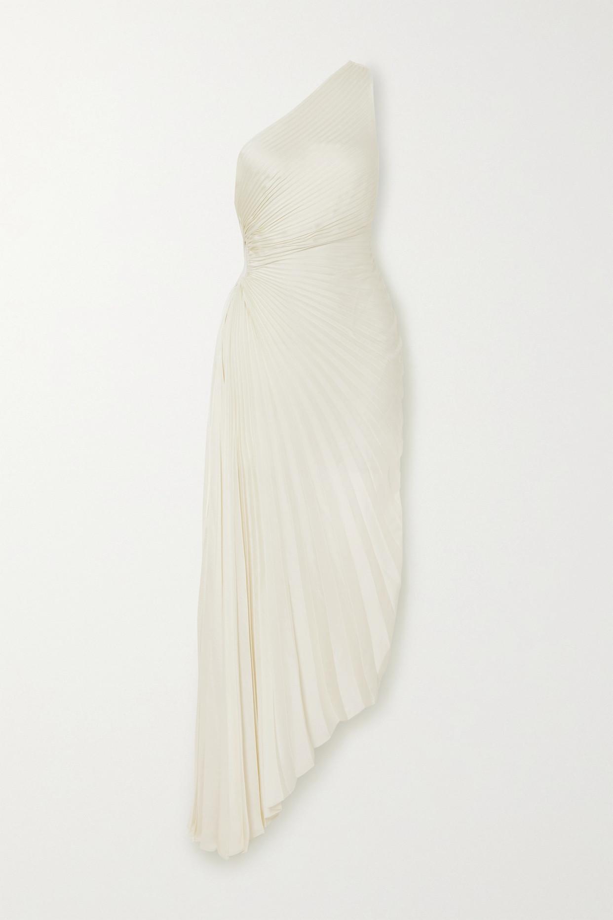 A.L.C. Delfina Asymmetric One-shoulder Cutout Plissé-satin Midi Dress ...