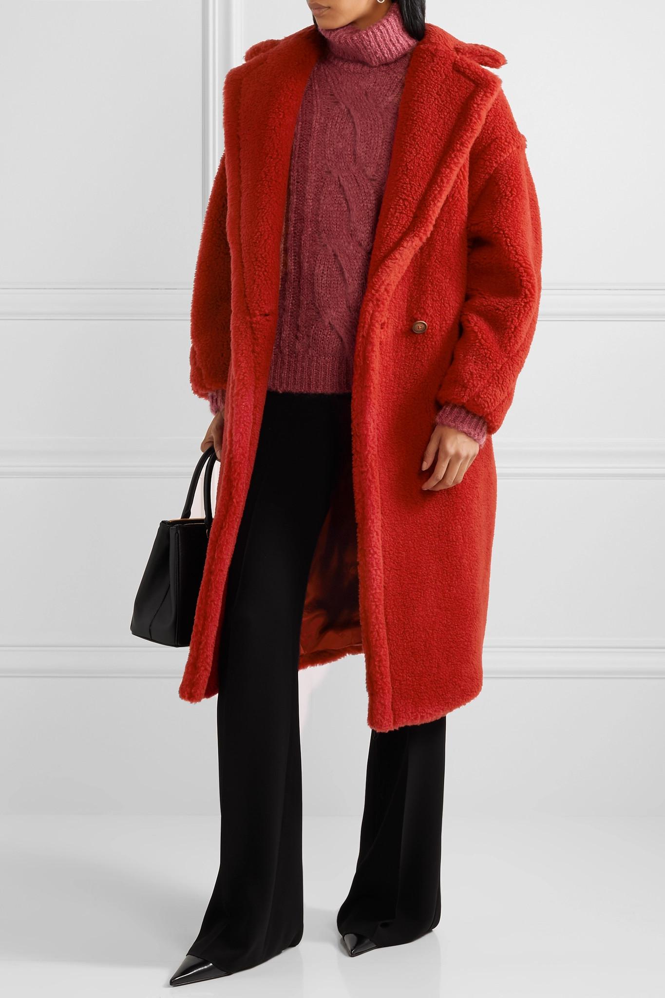 Max Mara Silk Teddy Coat in Red | Lyst