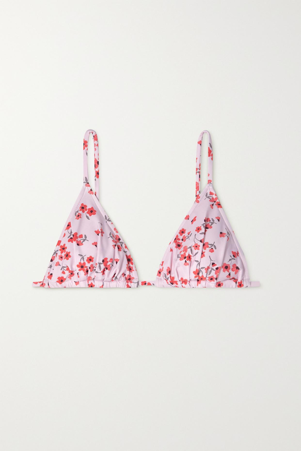 Peony + Net Sustain Ruched Floral-print Stretch-econyl Triangle Bikini Top  in Pink | Lyst