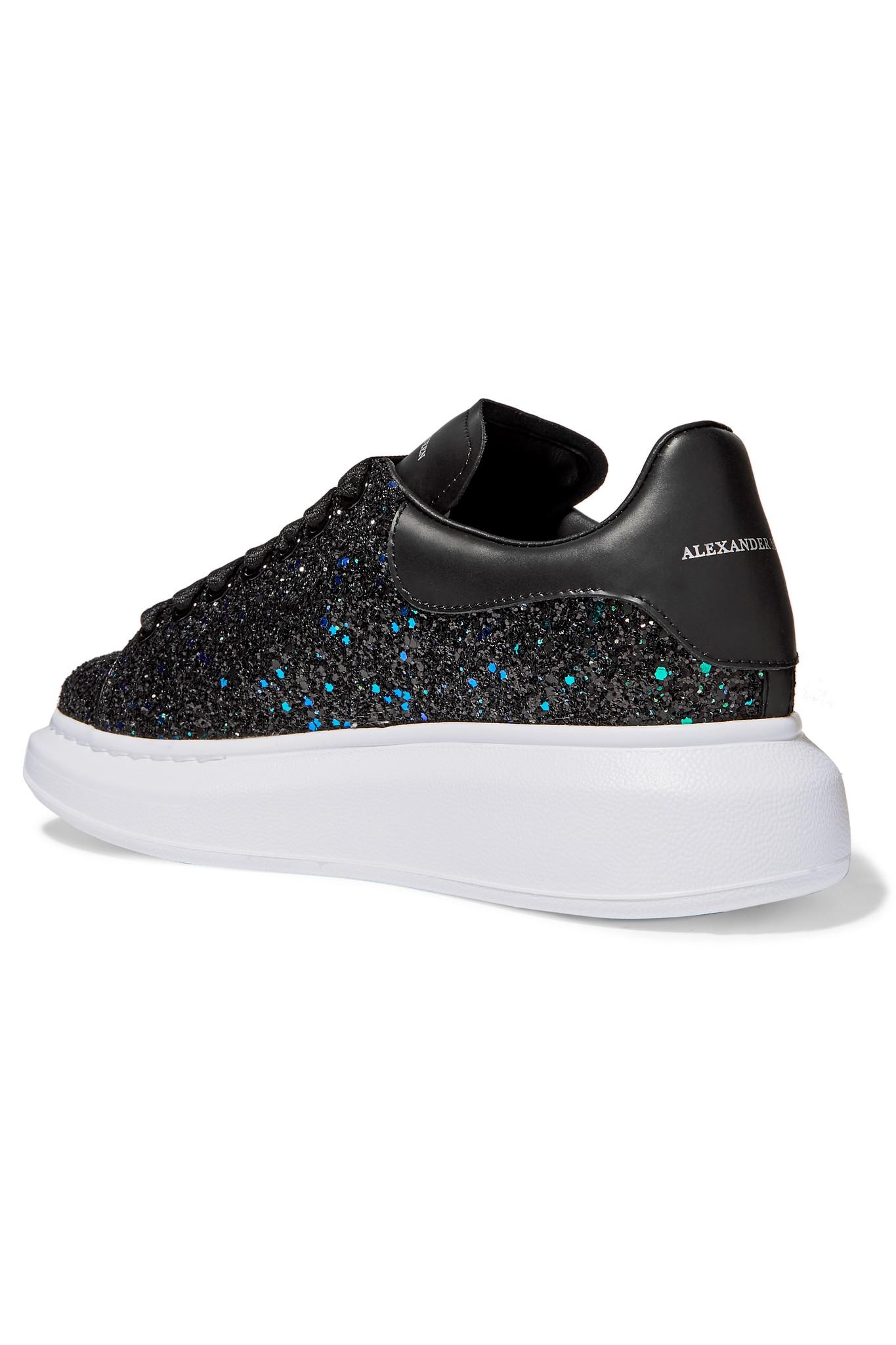 Alexander McQueen Leather Oversized Black Glitter Trainers - Save 50% | Lyst