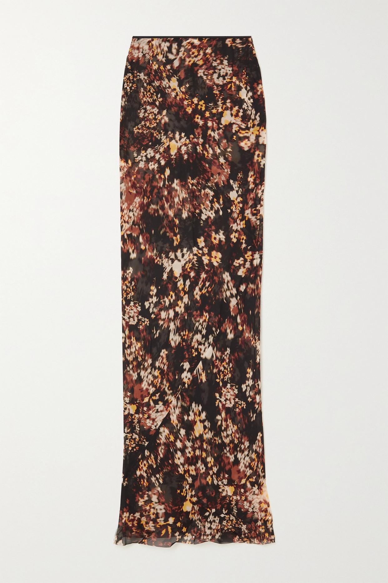 Dries Van Noten Floral-print Chiffon Maxi Skirt in Brown | Lyst