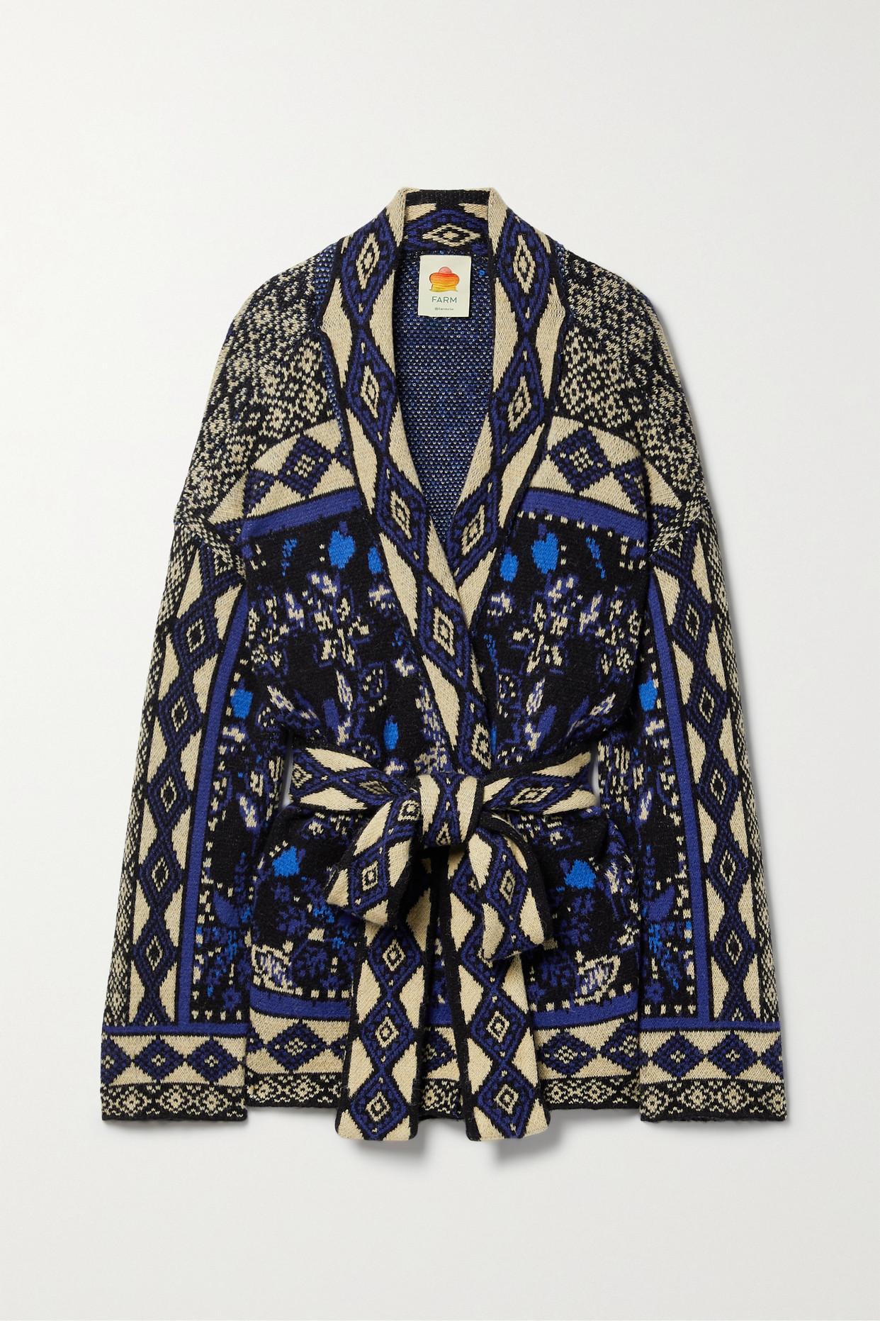 FARM Rio Beaded Jacquardknit Cardigan in Blue Lyst