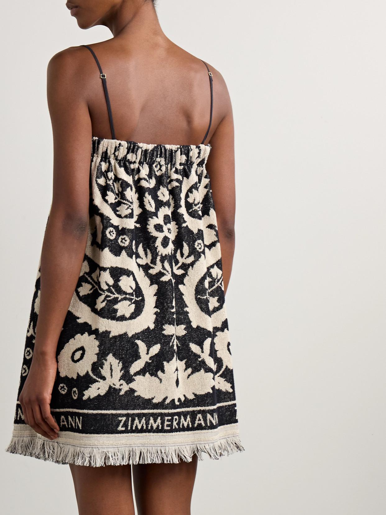 Zimmermann Rhiannon Fringed Cotton-Terry Jacquard Mini Dress