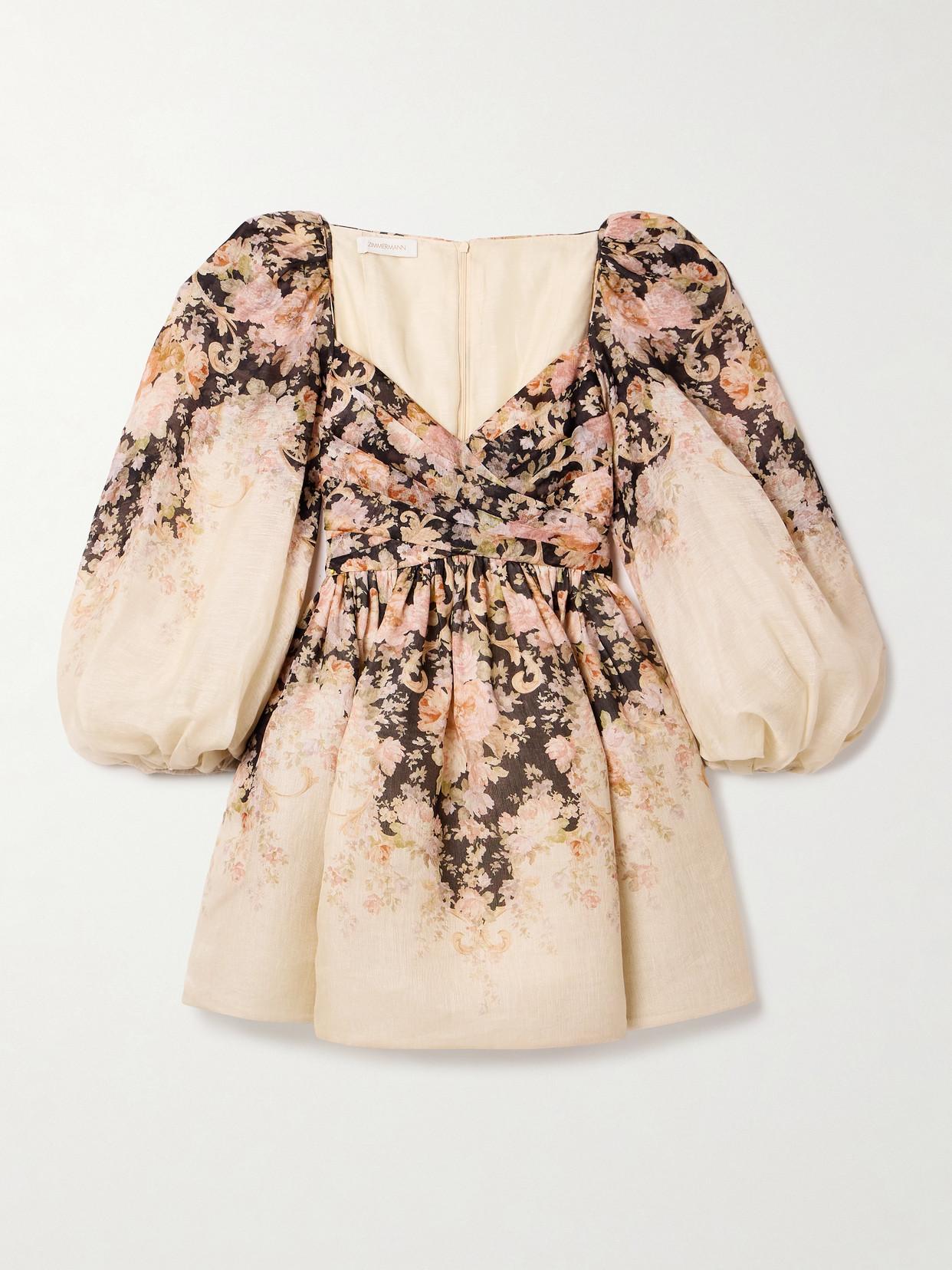 Zimmermann Illustration Pleated Floral-Print Linen And Silk-Blend 