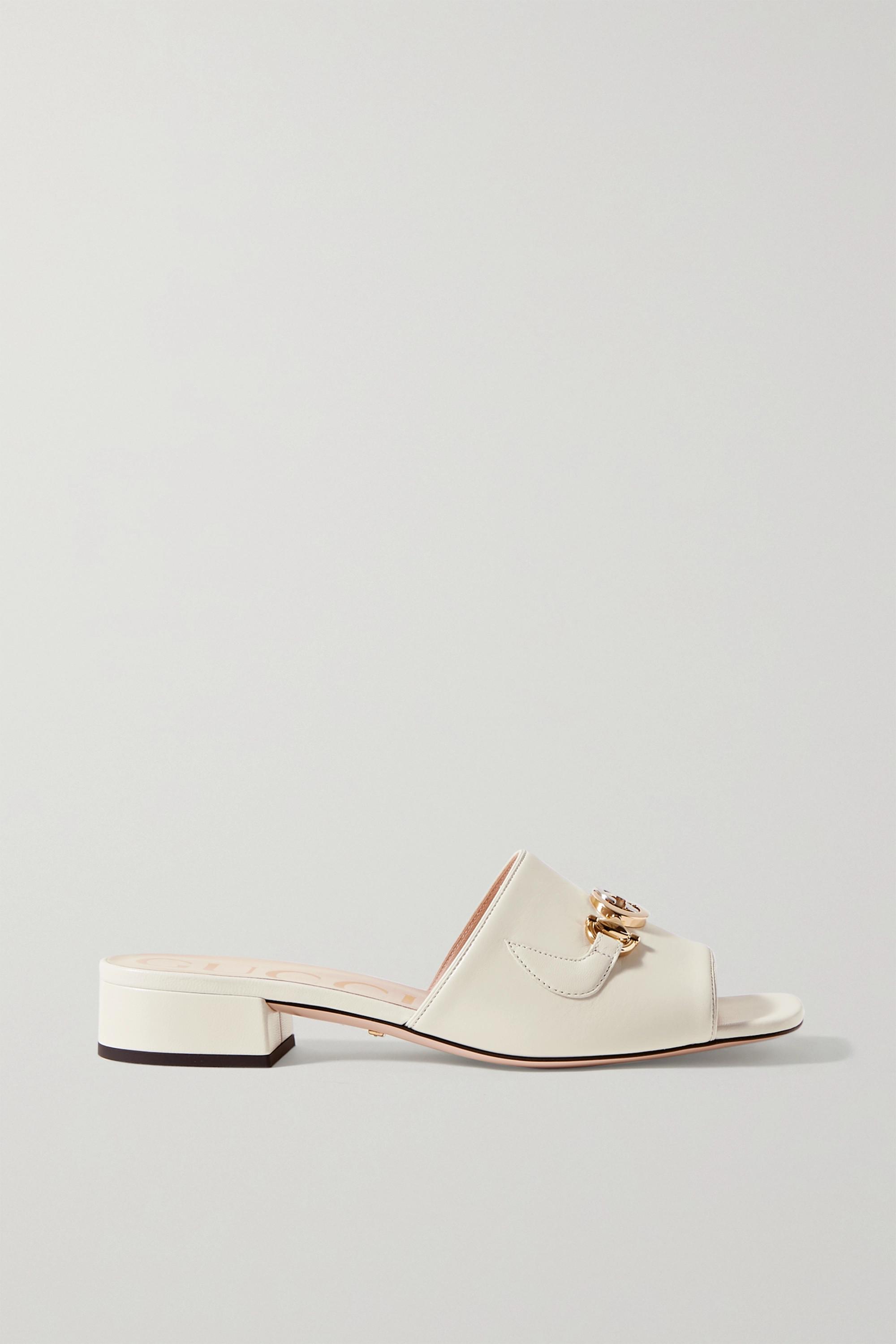Gucci Zumi Embellished Leather Mules in White | Lyst