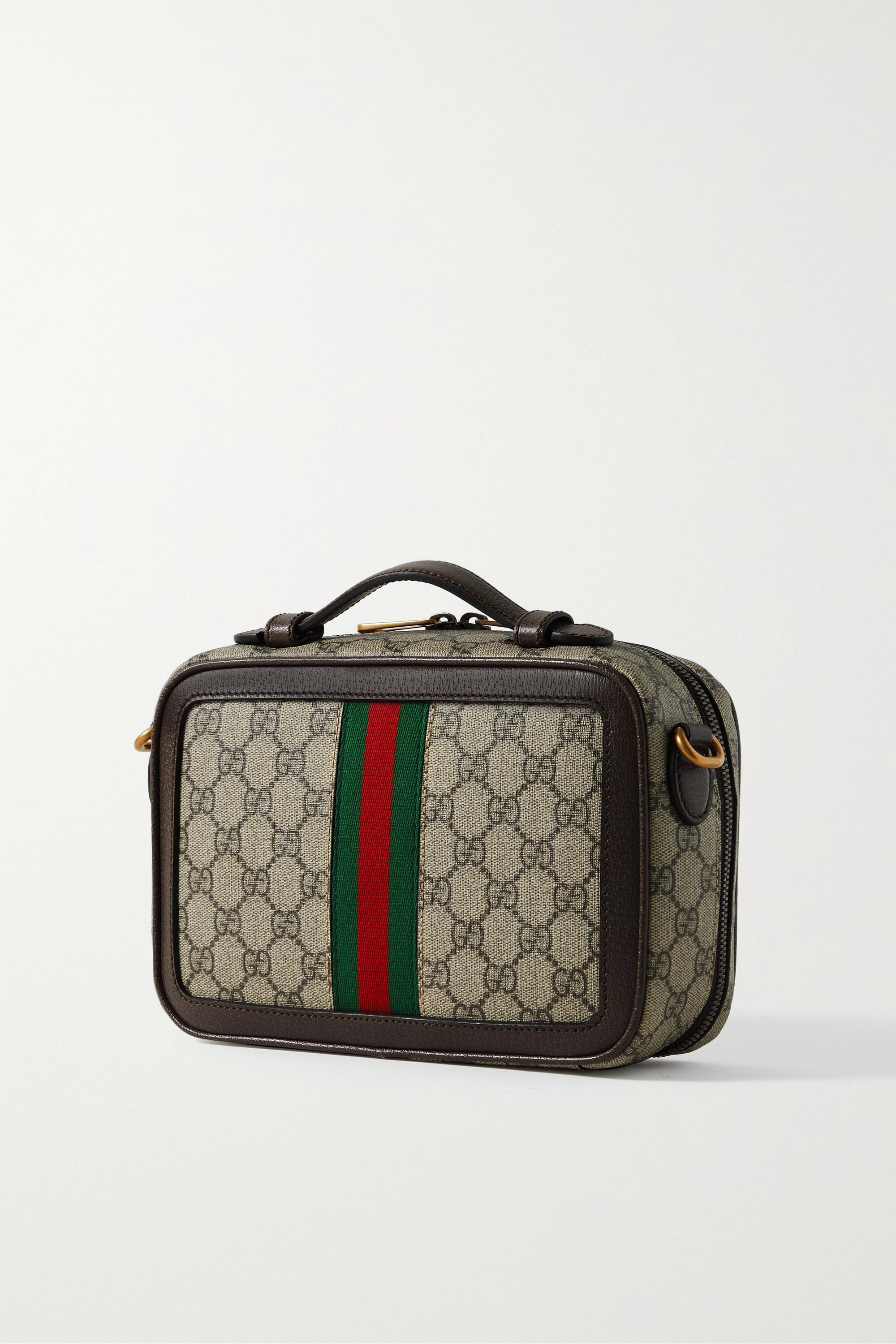 GUCCI Ophidia webbing-trimmed textured-leather and printed coated-canvas  shoulder bag