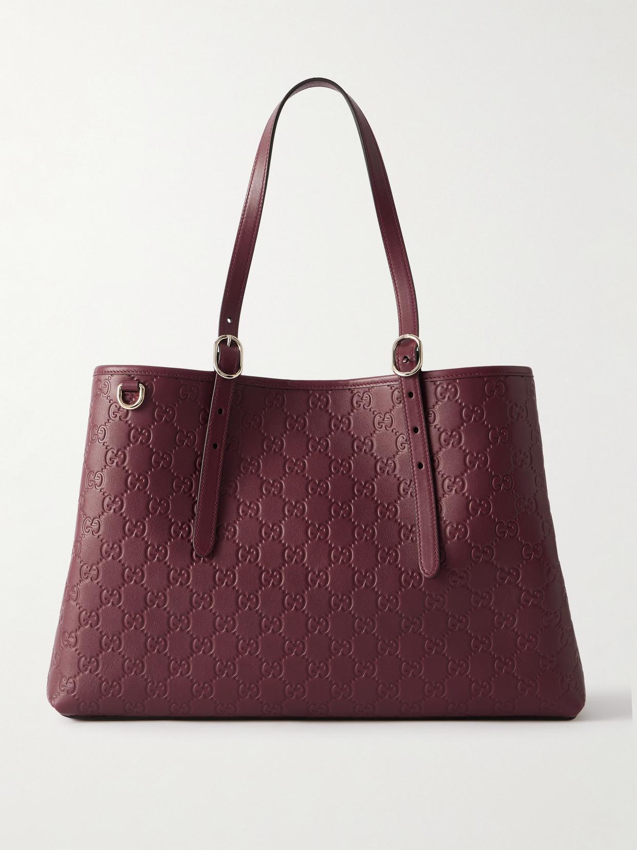 Gucci Gg Emblem Debossed Leather Tote in Red | Lyst