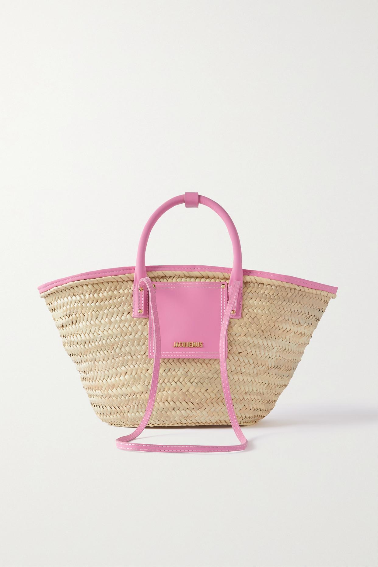 Jacquemus Le Panier Soli Leather-trimmed Straw Tote in Pink | Lyst