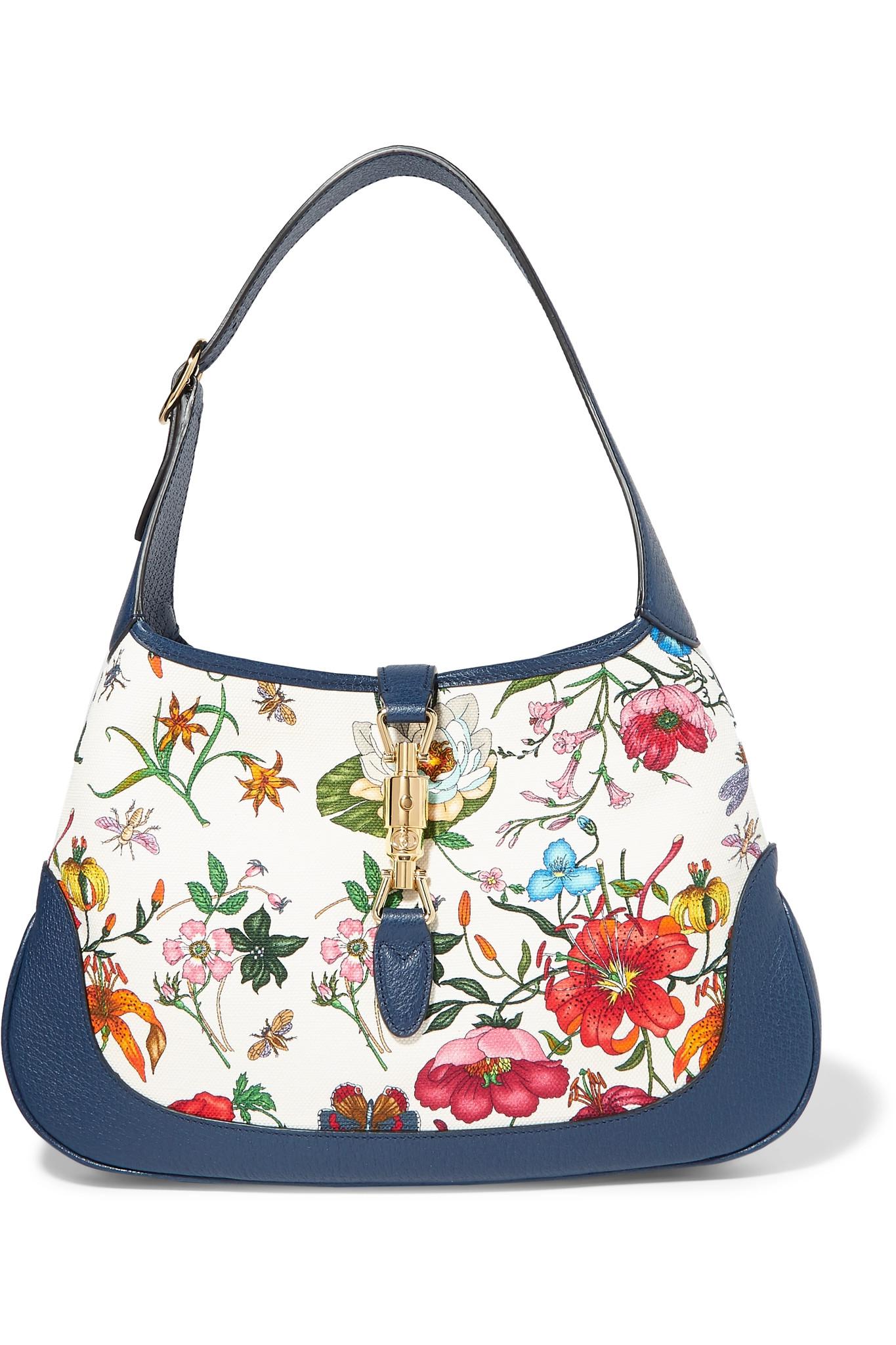 Lyst - Gucci Jackie Hobo Medium Floral-print Canvas And Textured-leather Shoulder Bag in White
