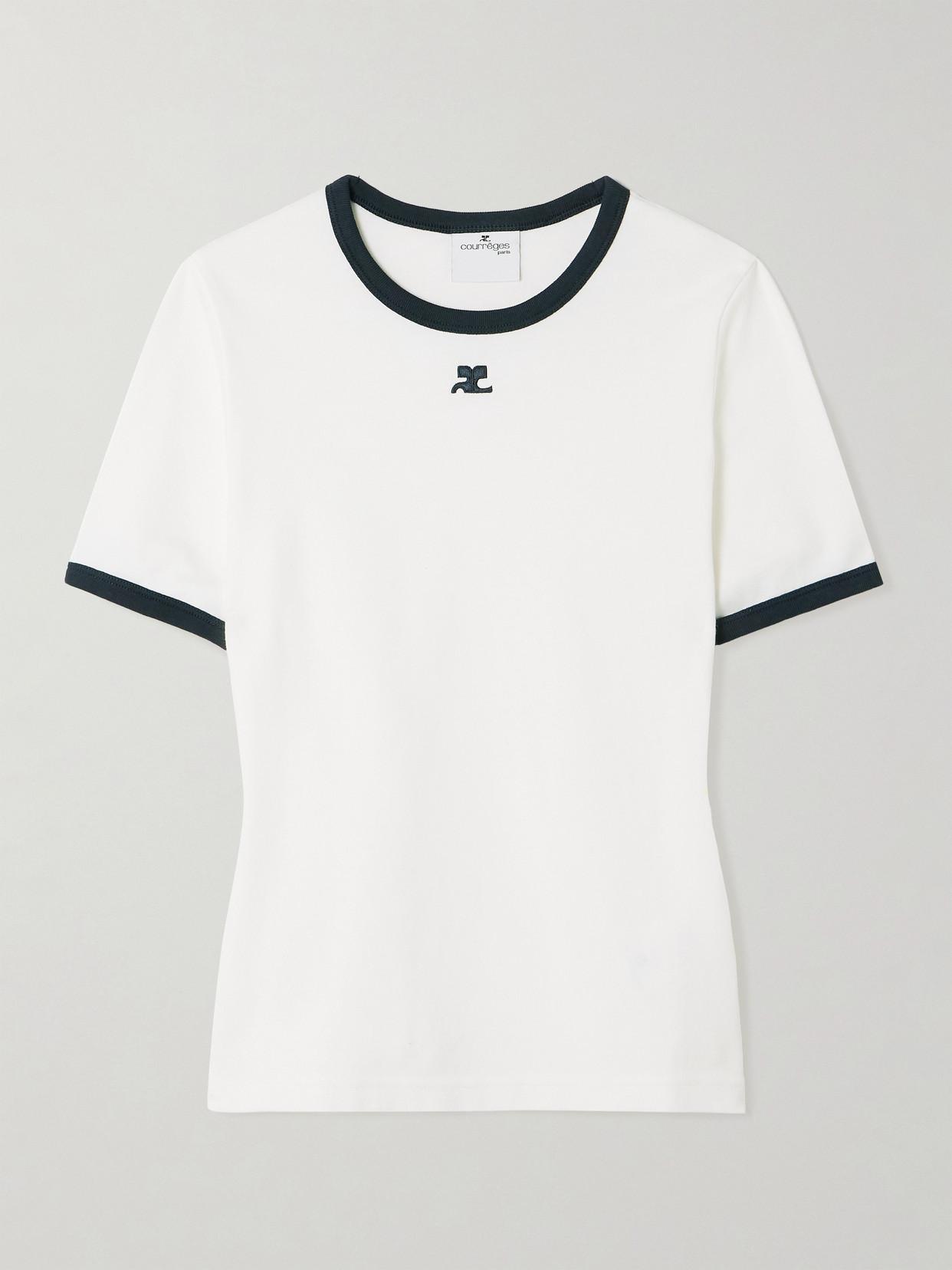 M*♡様 Courreges Cropped T-shirt Courreges Cropped Embroidered Cotton-Jersey T-Shirt in White